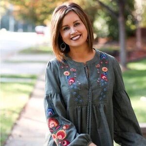 Umgee Olive Green Embroidered Dress